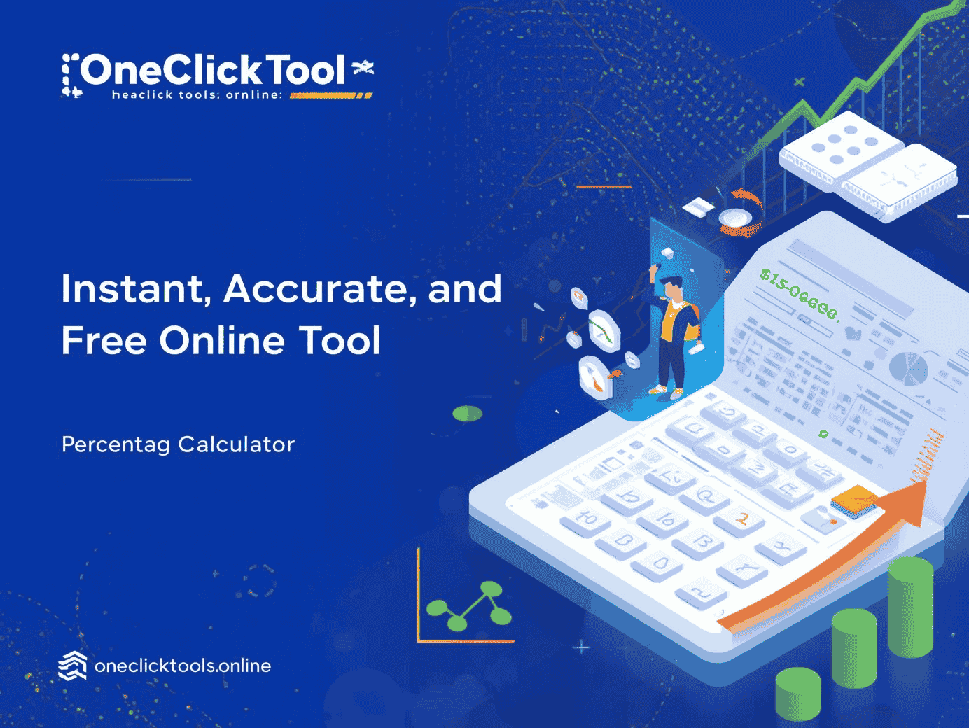 Percentage Calculator on neclicktools.online showing a calculator, graphs, and data visuals.